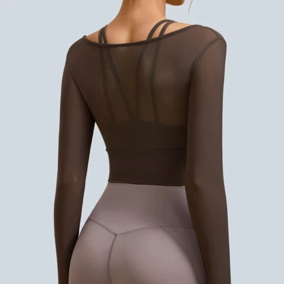 Coffee U Neck Long Sleeve Top - Light Support Medium - Picture 2 of 6